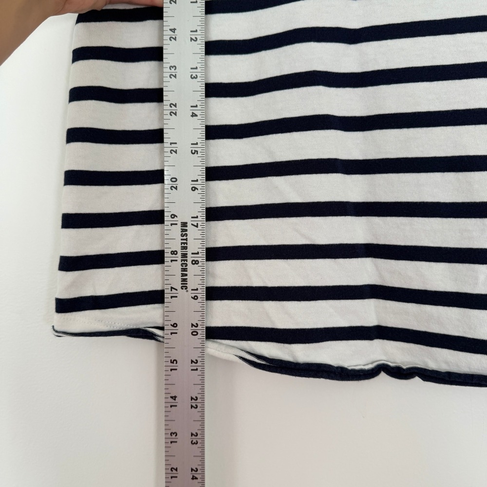 Anthropologie Navy White Striped Split Neck Short Sleeve Tee Shirt XS - Picture 6 of 7